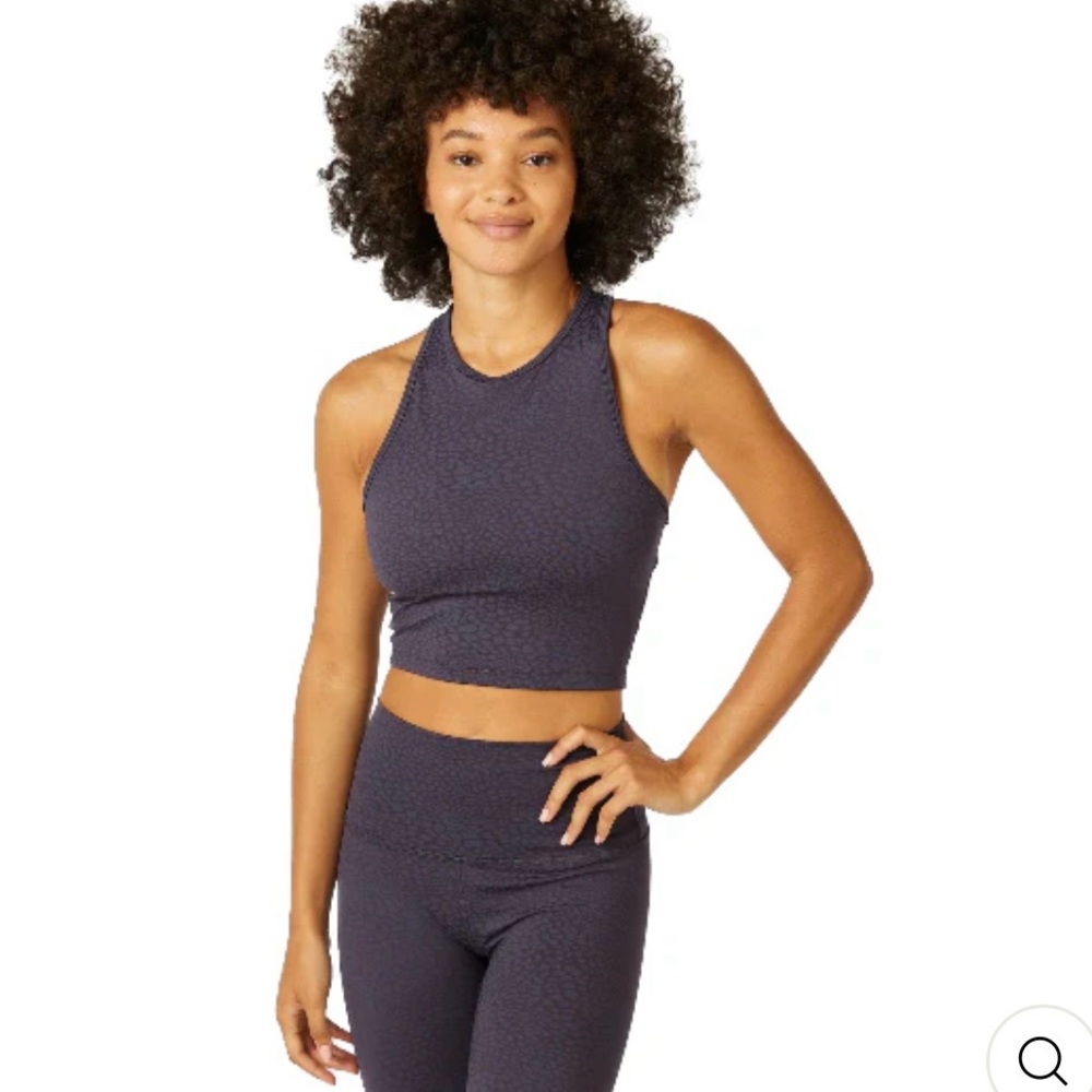 Beyond Yoga Set, Feline Jacquard High Waisted Midi Legging & Cropped Tank